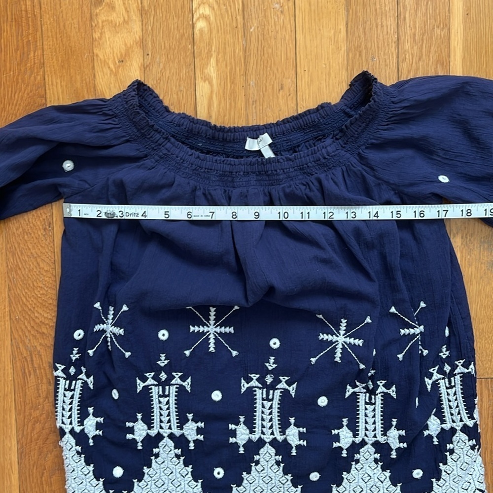 Joie Kistine 100% Cotton Navy Blue & White Embroidered Blouse Peasant Top XS - Picture 12 of 14